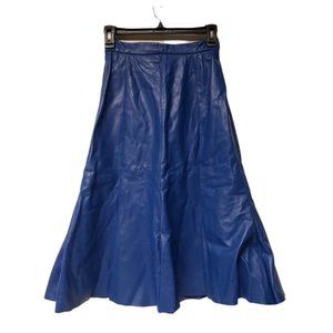 80s Aggie Georgette for Chordas blue leather midi godet skirt . size 10 . made i
